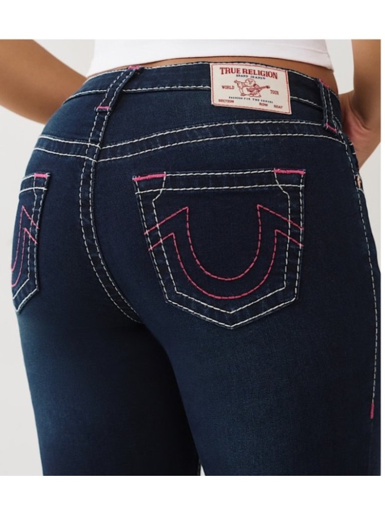 True Religion Womens Billie Mid Rise Straight Jeans With Iconic Stitching Denim